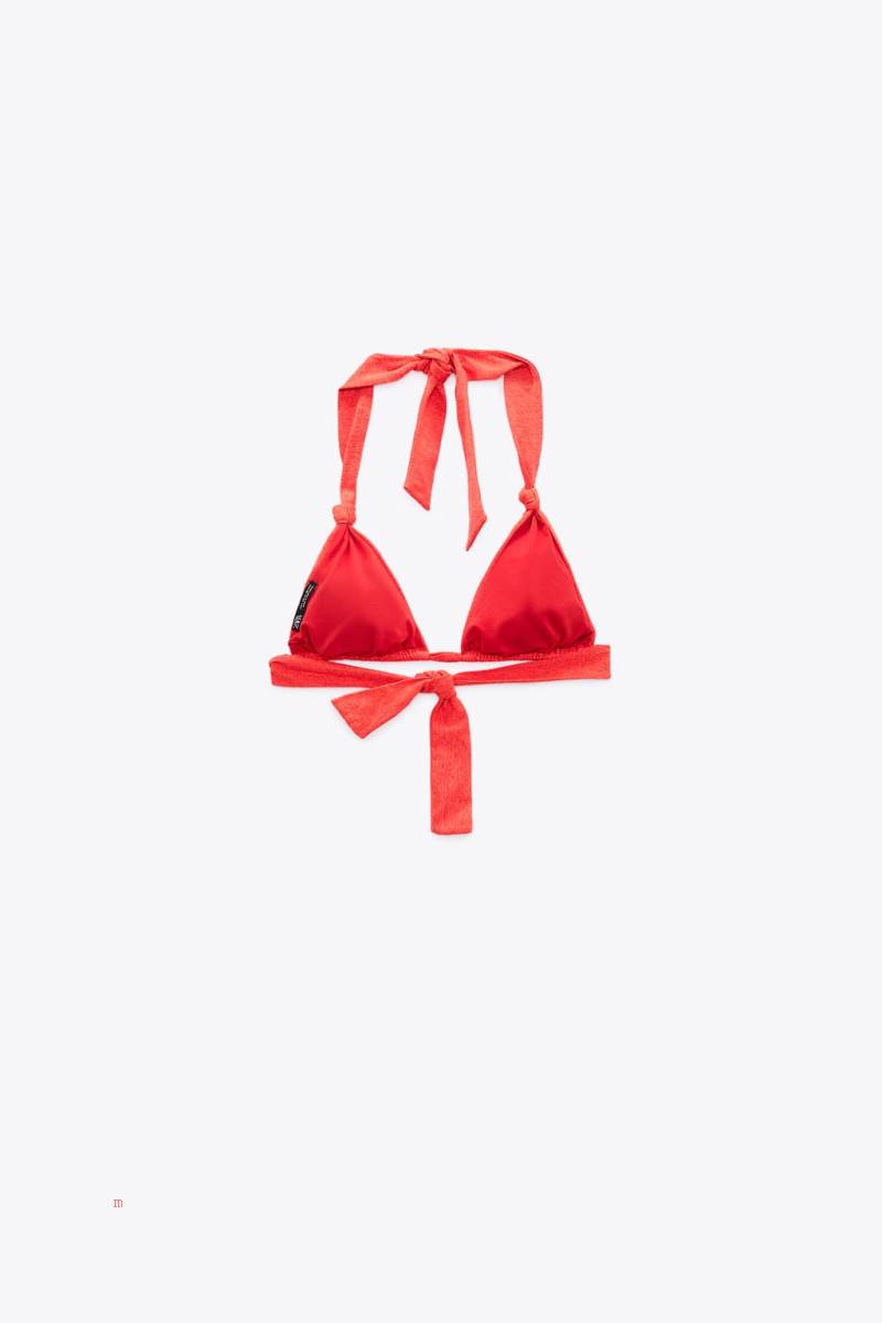 ZARA KNOTTED BIKINI TOP Badkläder Dam Ljusröda | HWJPL-5872