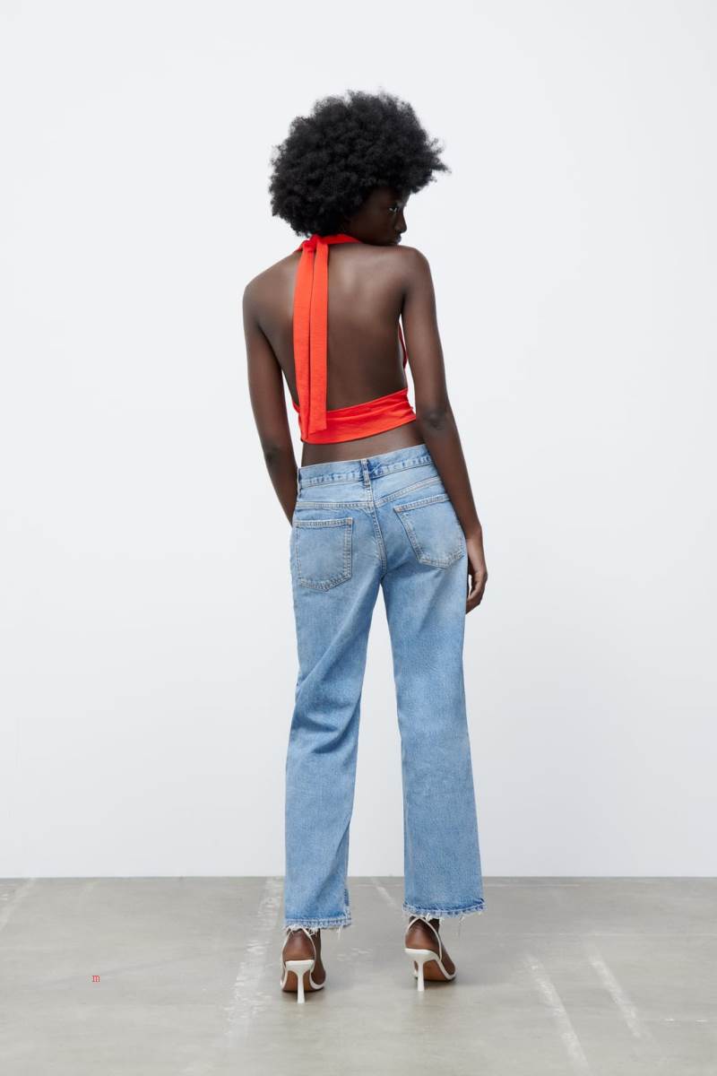 ZARA KNOTTED HALTERNECK TOP Crop Top Dam Röda | UROHA-6095