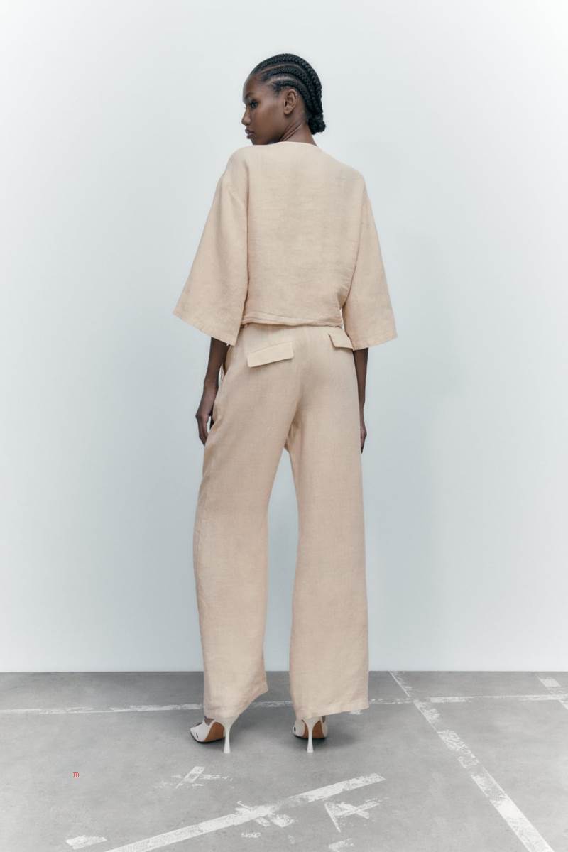 ZARA KNOTTED LINEN Skjorta Dam Bruna | CHDLU-6782