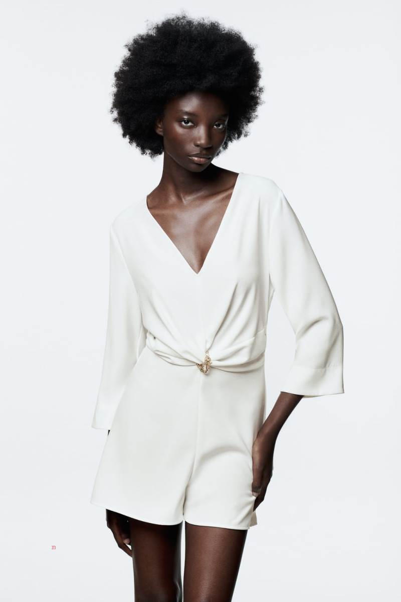 ZARA KNOTTED WITH CHAIN Playsuit Dam Vita | QEVXA-1472