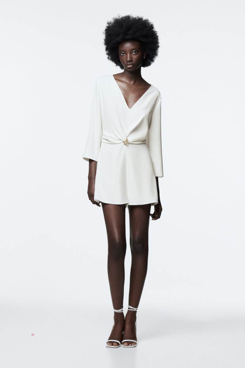 ZARA KNOTTED WITH CHAIN Playsuit Dam Vita | QEVXA-1472