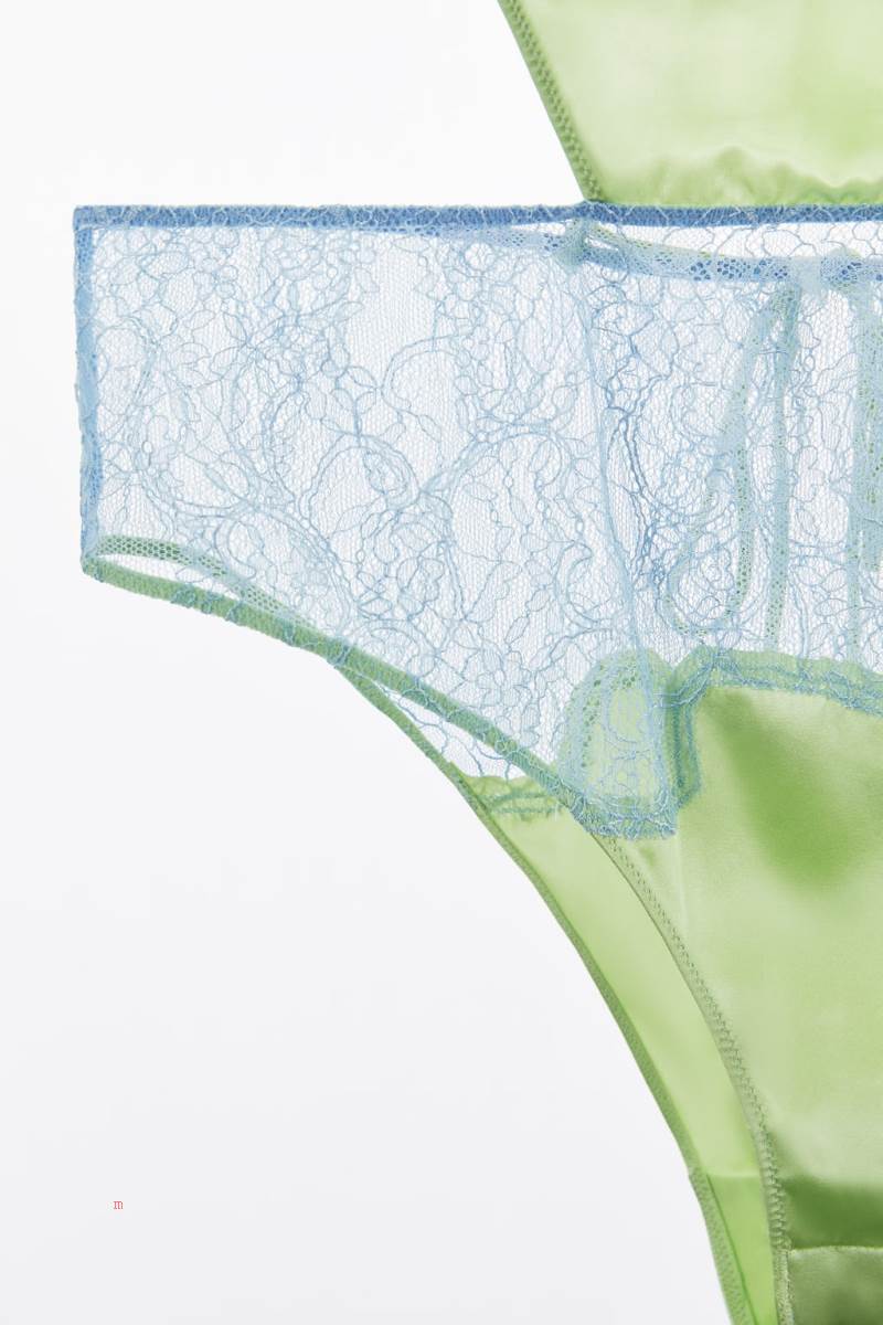 ZARA LACE DETAIL SILK Bodysuit Dam Gröna | COBAE-2189