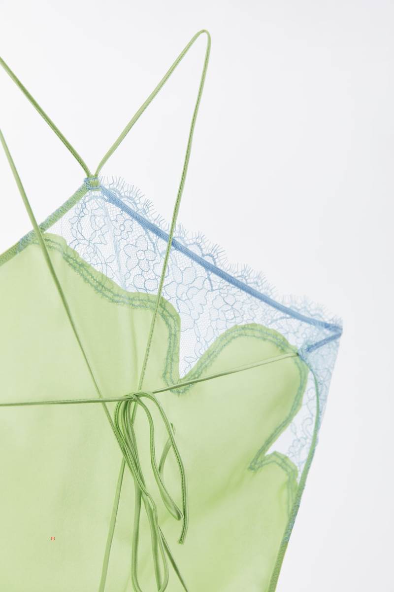 ZARA LACE DETAIL SILK Bodysuit Dam Gröna | COBAE-2189