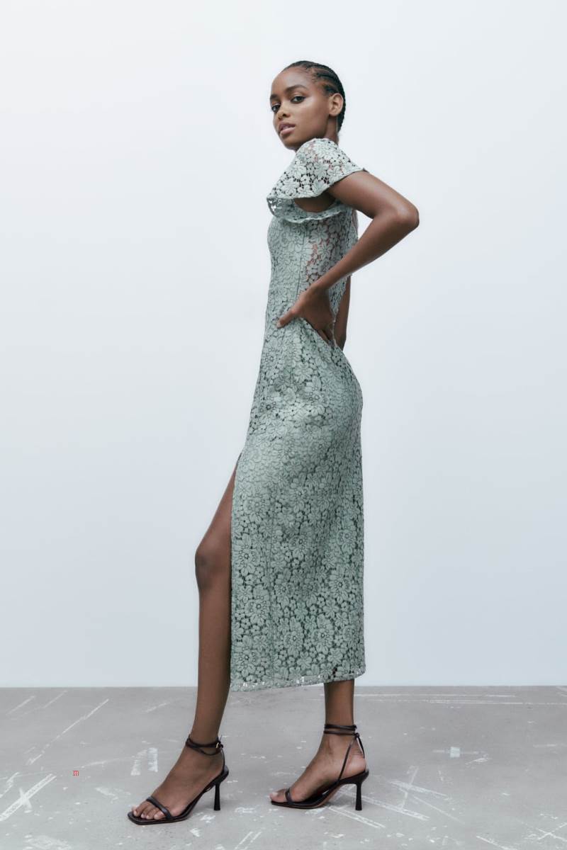 ZARA LACE MIDI Klänning Dam Gröna | QBEGV-2591