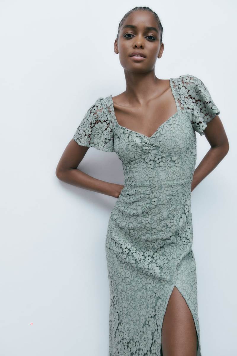 ZARA LACE MIDI Klänning Dam Gröna | QBEGV-2591