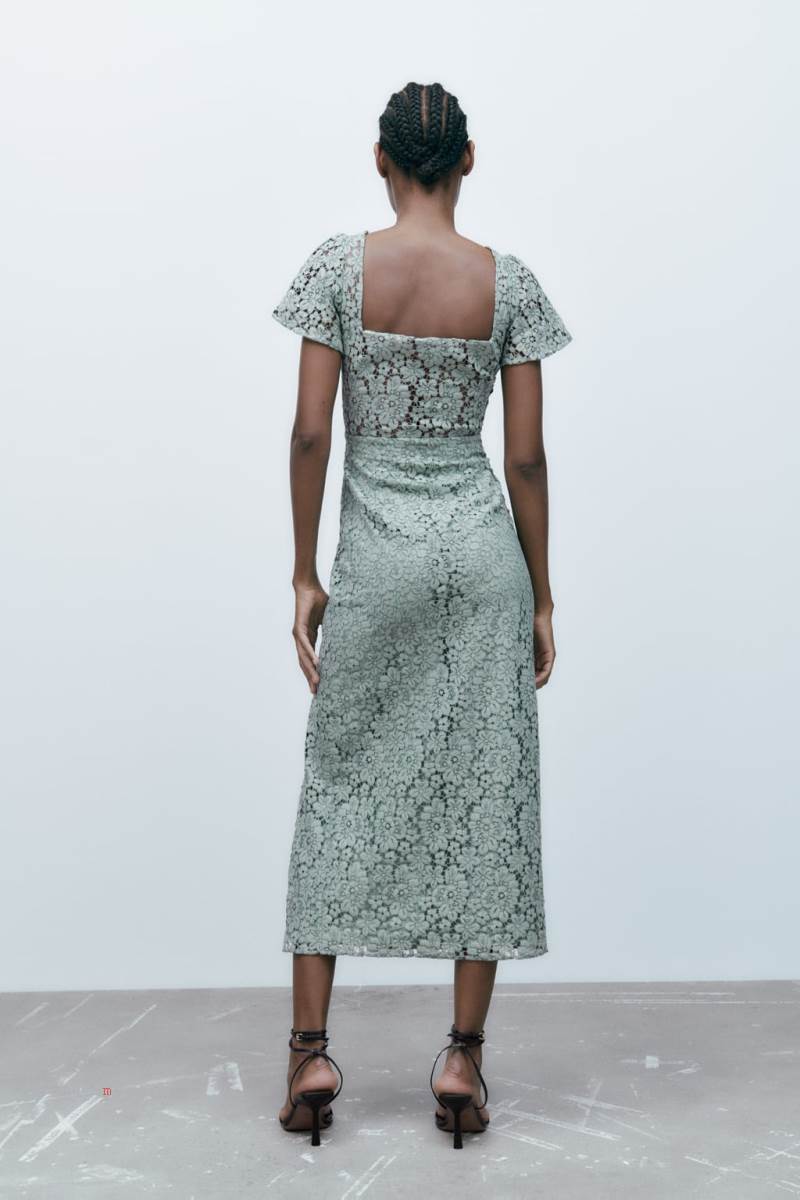 ZARA LACE MIDI Klänning Dam Gröna | QBEGV-2591