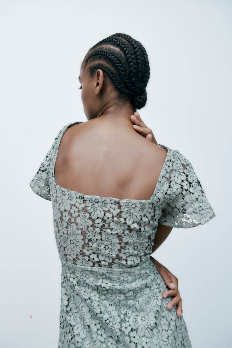 ZARA LACE MIDI Klänning Dam Gröna | QBEGV-2591