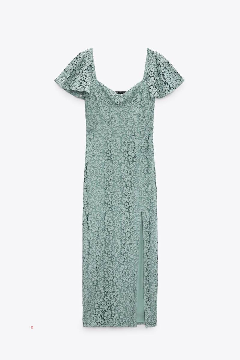 ZARA LACE MIDI Klänning Dam Gröna | QBEGV-2591