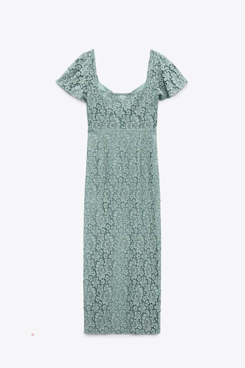 ZARA LACE MIDI Klänning Dam Gröna | QBEGV-2591