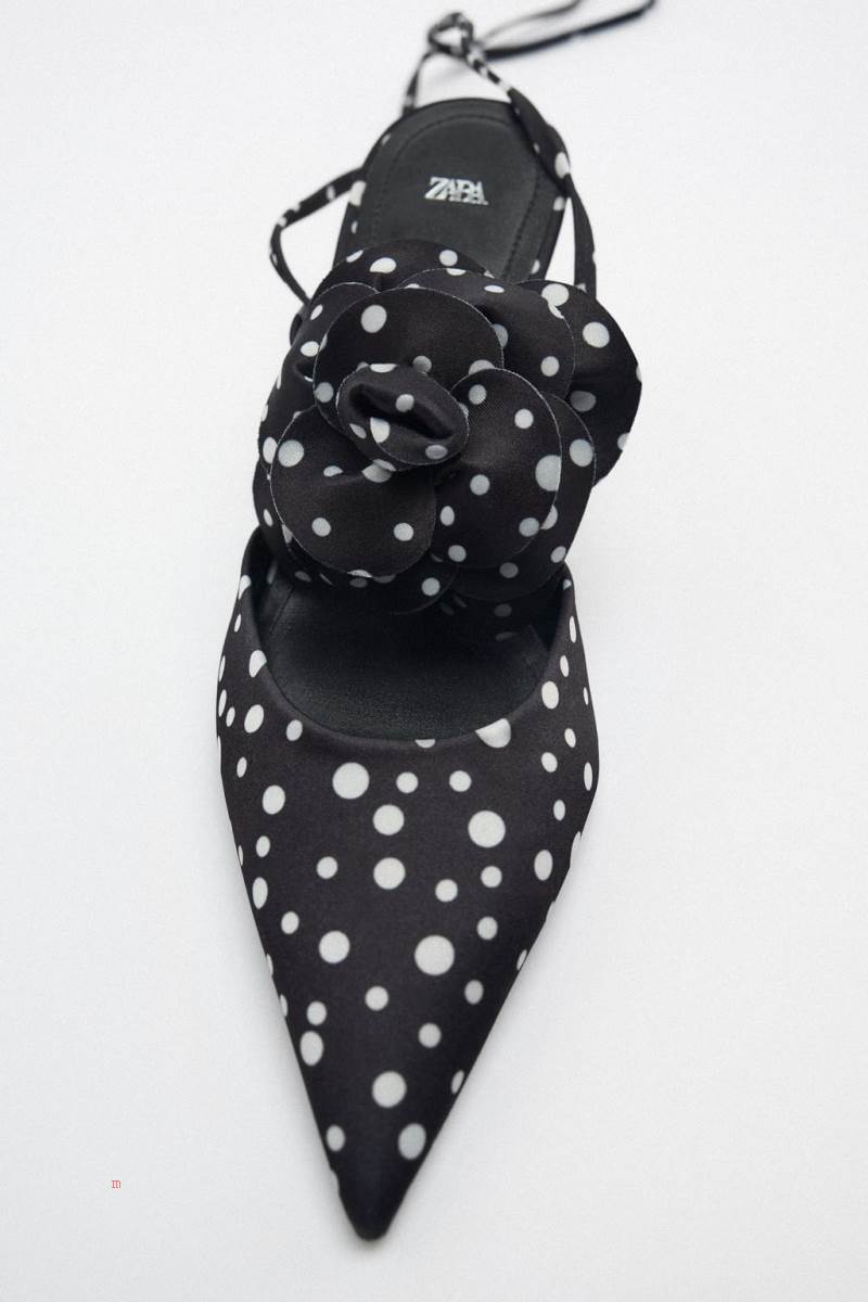 ZARA LACE UP COURT WITH FLOWER Högklackade Skor Dam Svarta | BDMKQ-0619