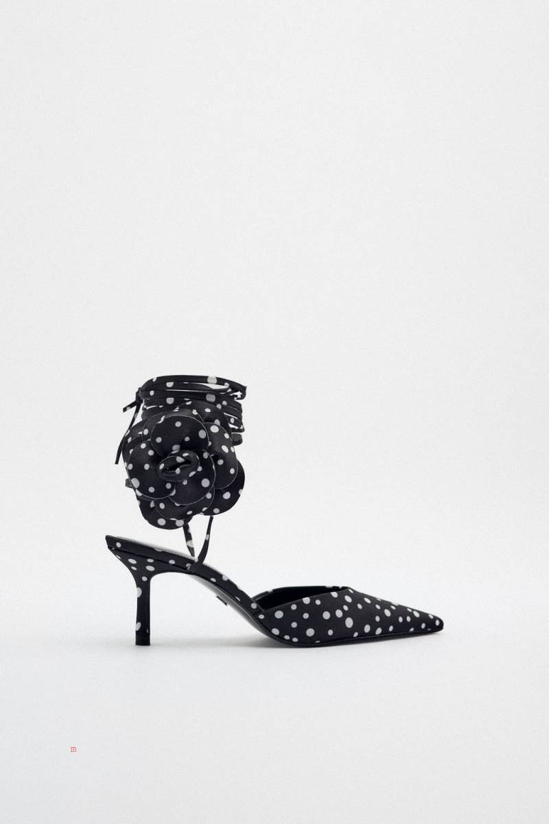 ZARA LACE UP COURT WITH FLOWER Högklackade Skor Dam Svarta | BDMKQ-0619