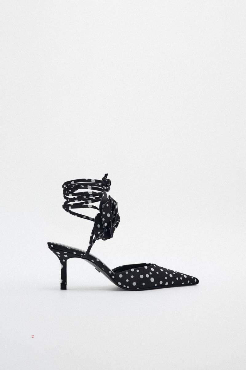 ZARA LACE UP COURT WITH FLOWER Högklackade Skor Dam Svarta | BDMKQ-0619