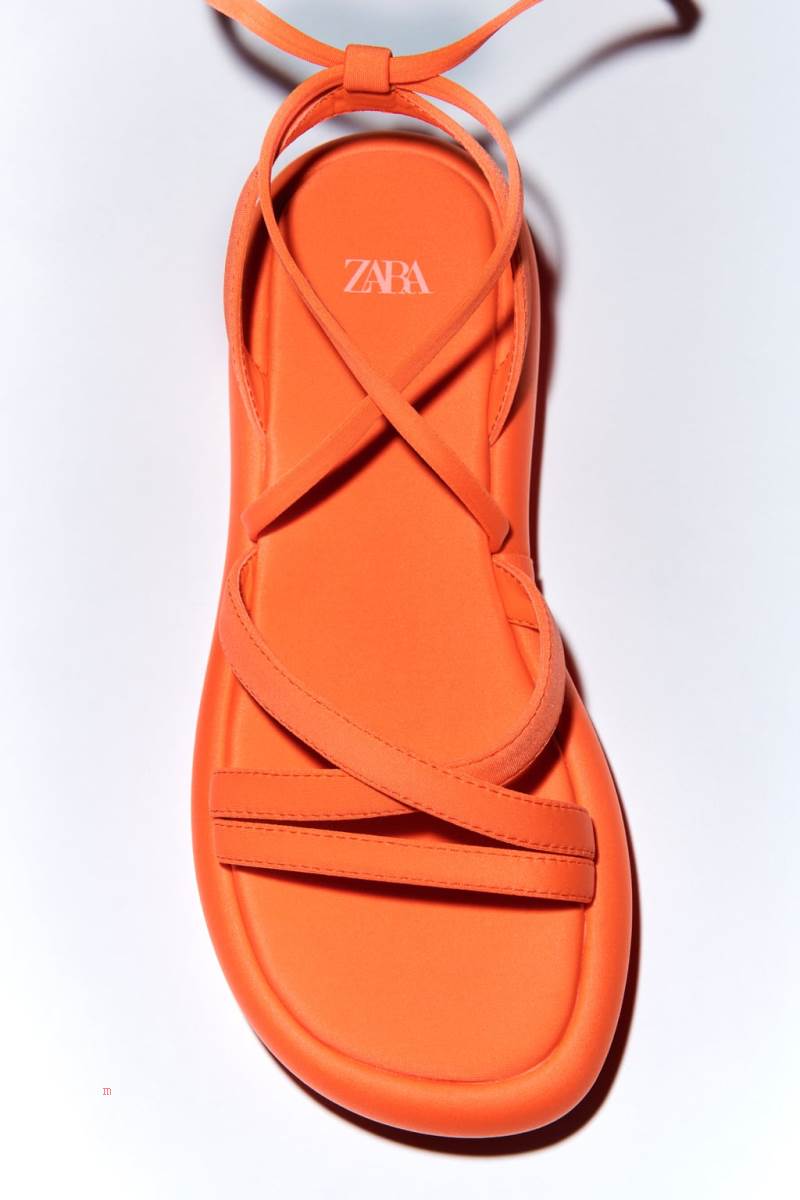 ZARA LACE UP FABRIC SLIDER Sandaler Dam Orange | STUEY-9031