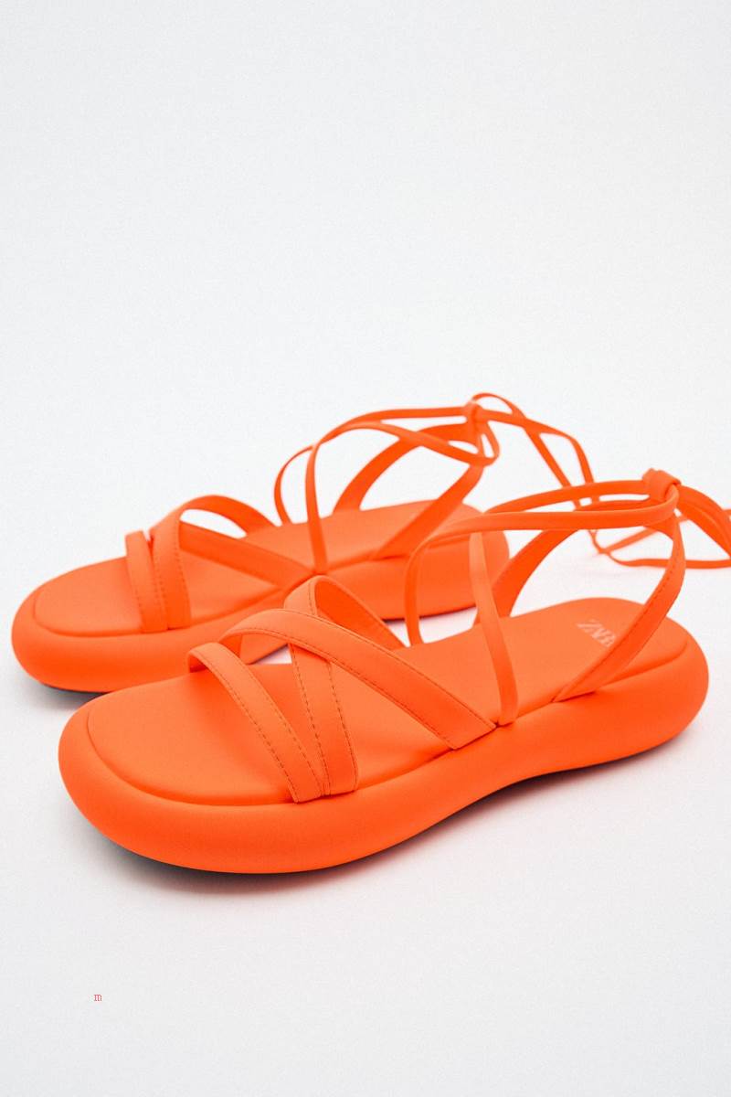 ZARA LACE UP FABRIC SLIDER Sandaler Dam Orange | STUEY-9031