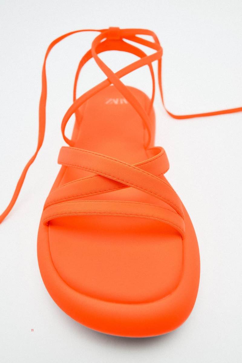 ZARA LACE UP FABRIC SLIDER Sandaler Dam Orange | STUEY-9031
