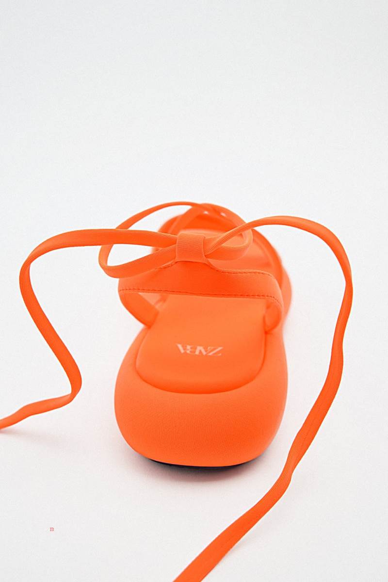 ZARA LACE UP FABRIC SLIDER Sandaler Dam Orange | STUEY-9031