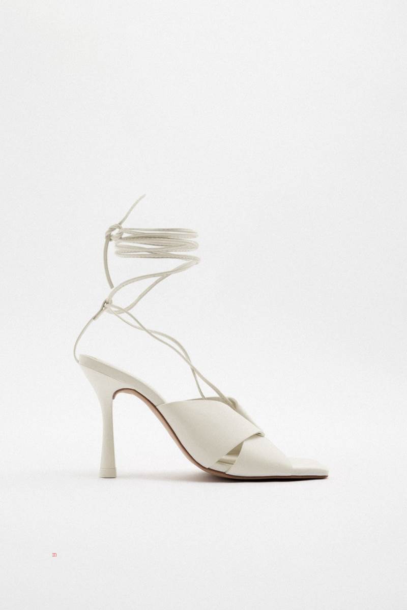 ZARA LACE UP HEELED LEATHER Sandaler Dam Vita | GDYKW-9012