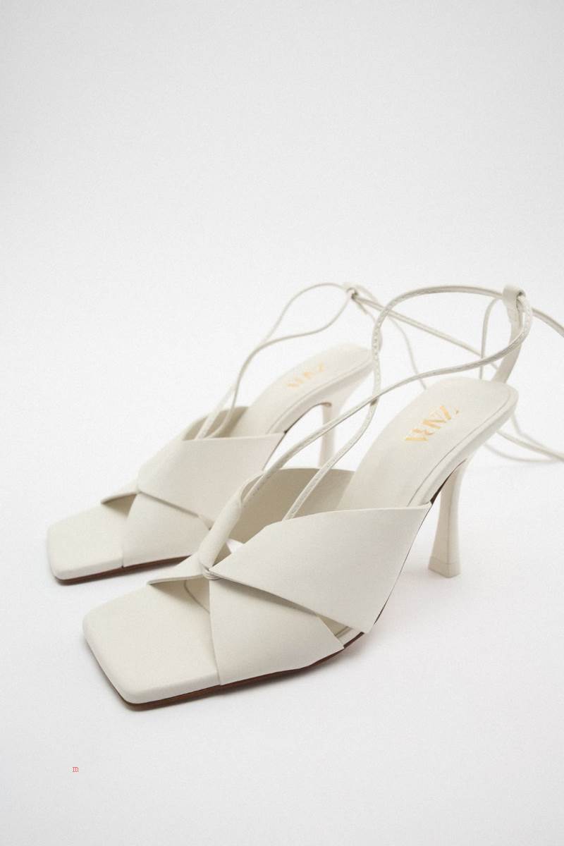 ZARA LACE UP HEELED LEATHER Sandaler Dam Vita | GDYKW-9012