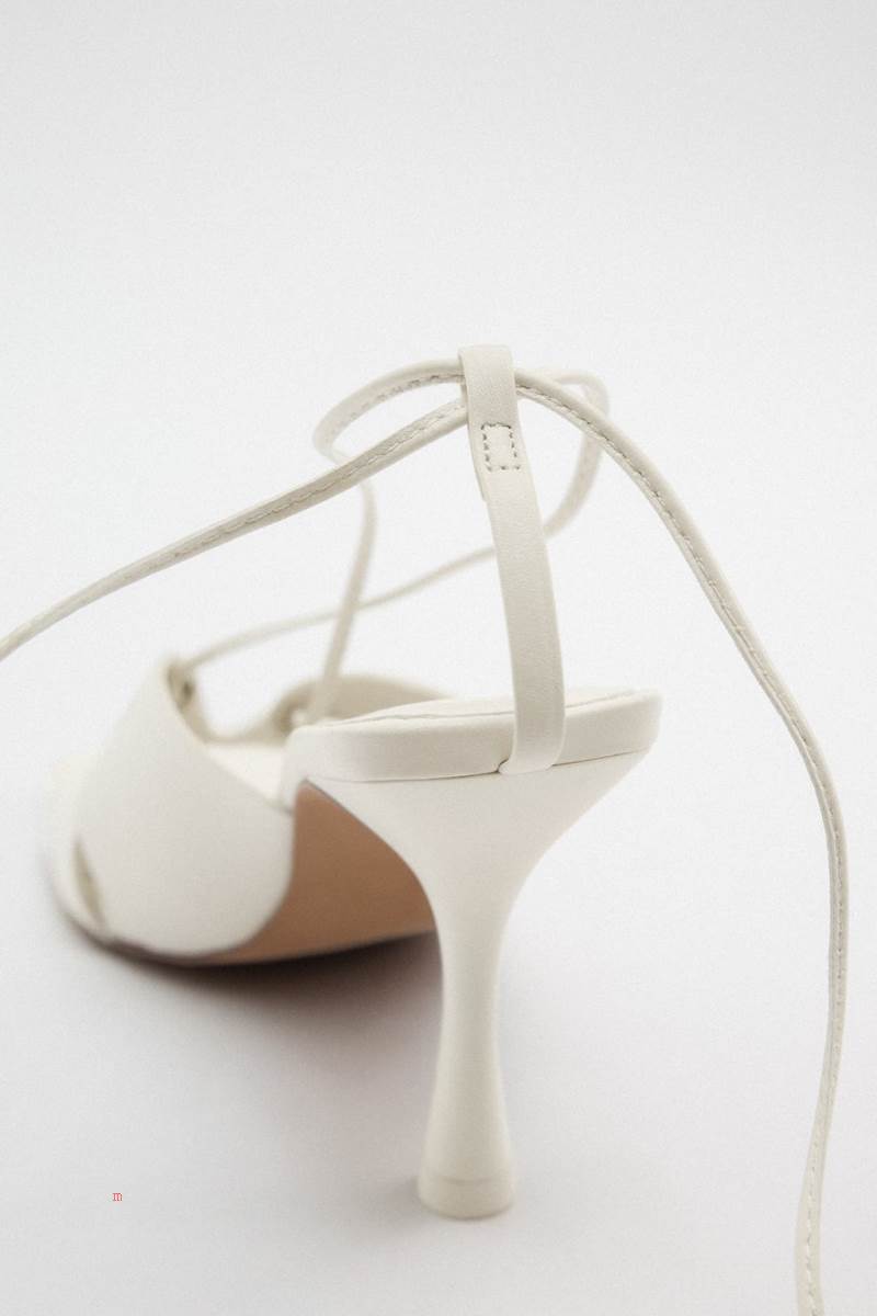 ZARA LACE UP HEELED LEATHER Sandaler Dam Vita | GDYKW-9012