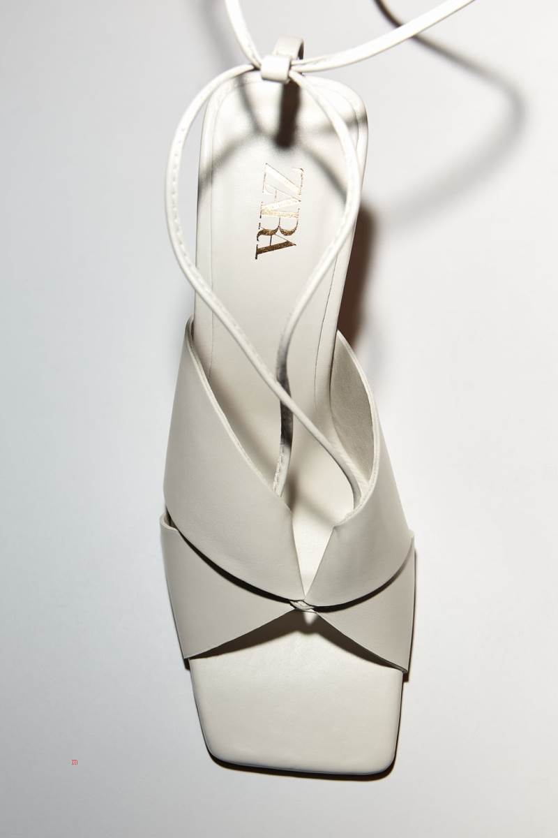 ZARA LACE UP HEELED LEATHER Sandaler Dam Vita | GDYKW-9012