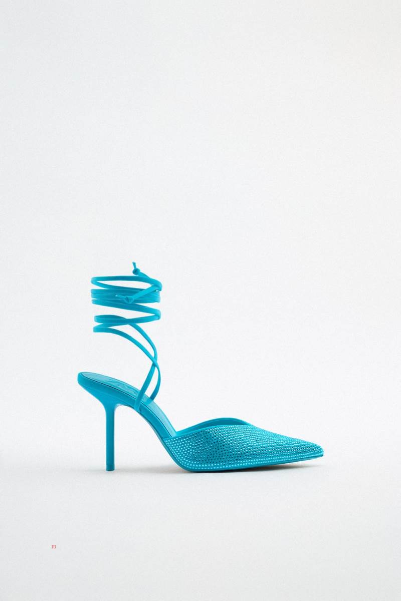 ZARA LACE UP HEELS WITH RHINESTONES Högklackade Skor Dam Blå | IPBMK-5673