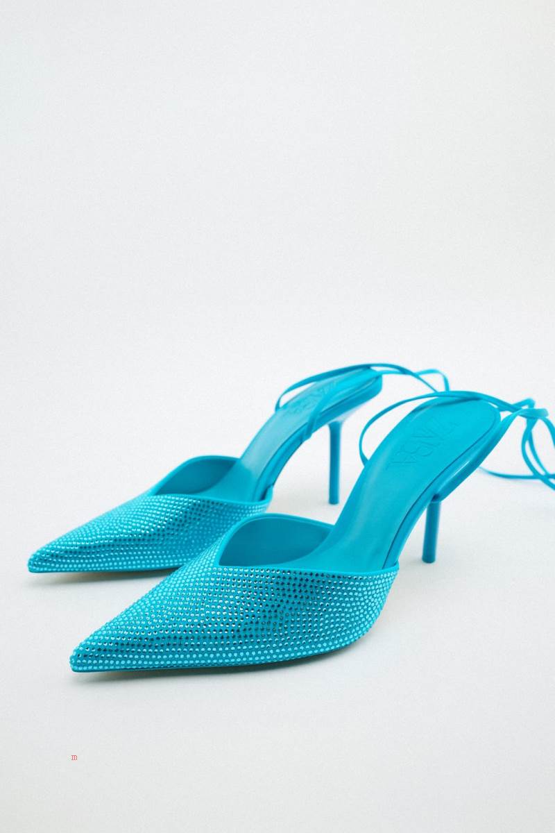 ZARA LACE UP HEELS WITH RHINESTONES Högklackade Skor Dam Blå | IPBMK-5673