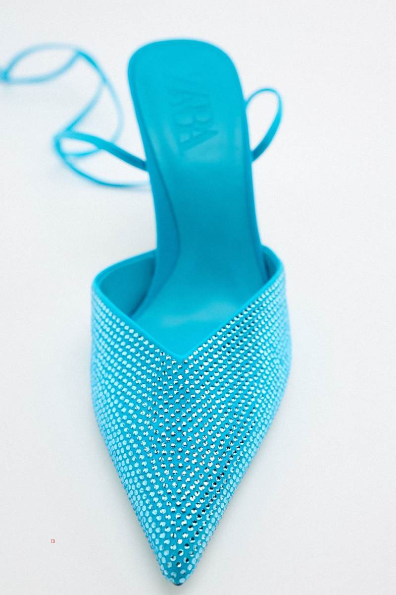 ZARA LACE UP HEELS WITH RHINESTONES Högklackade Skor Dam Blå | IPBMK-5673