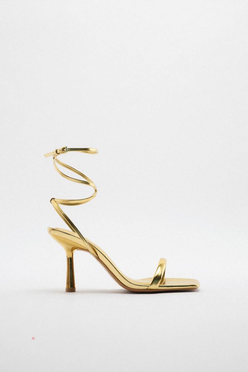 ZARA LACE UP HIGH-HEEL Sandaler Dam Guld | XWNCT-0573