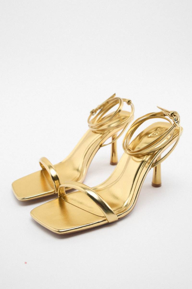 ZARA LACE UP HIGH-HEEL Sandaler Dam Guld | XWNCT-0573