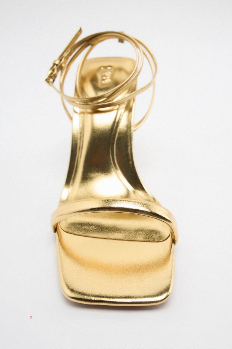 ZARA LACE UP HIGH-HEEL Sandaler Dam Guld | XWNCT-0573