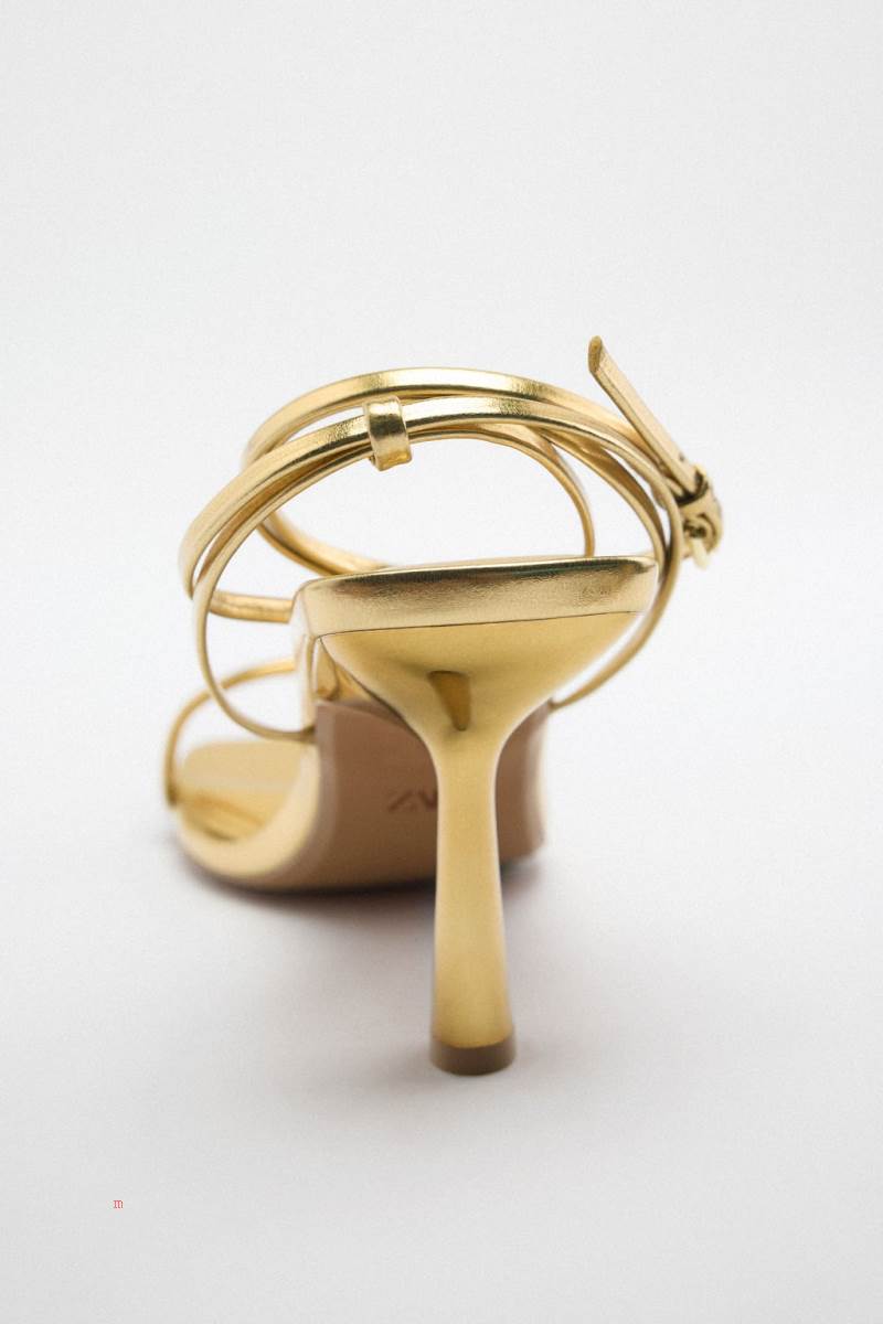 ZARA LACE UP HIGH-HEEL Sandaler Dam Guld | XWNCT-0573