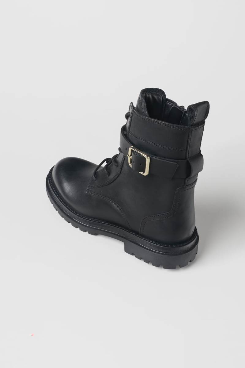 ZARA LACE-UP LEATHER Ankelboots Tjej Svarta | ZRANY-2013