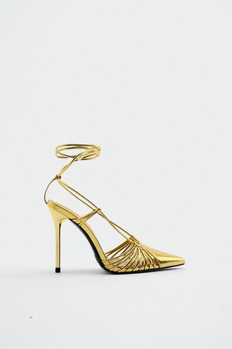 ZARA LACE UP METALLIC HIGH-HEEL Klackskor Dam Guld | ETOML-6514