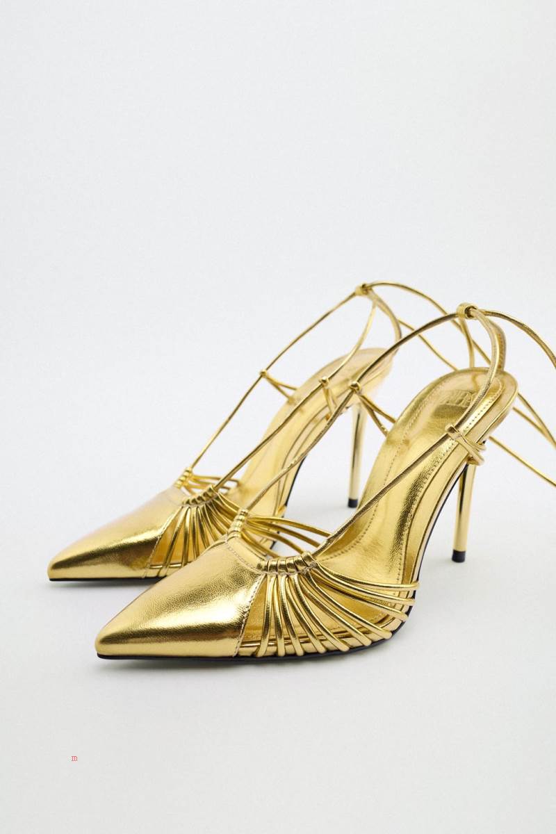 ZARA LACE UP METALLIC HIGH-HEEL Klackskor Dam Guld | ETOML-6514