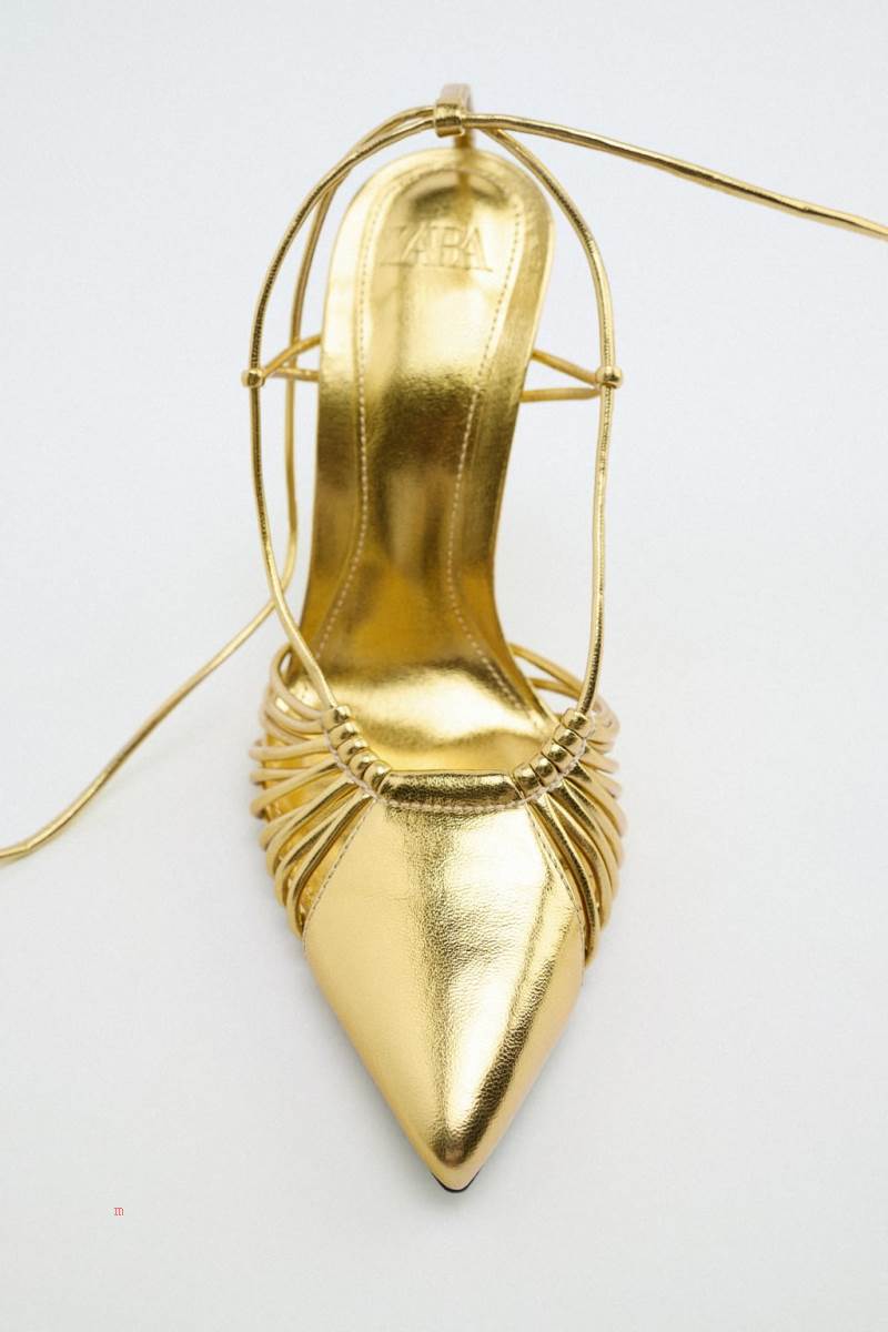 ZARA LACE UP METALLIC HIGH-HEEL Klackskor Dam Guld | ETOML-6514