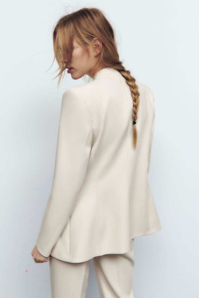 ZARA LAPELLESS FITTED Blazers Dam Grå Vita | RBCGJ-1947