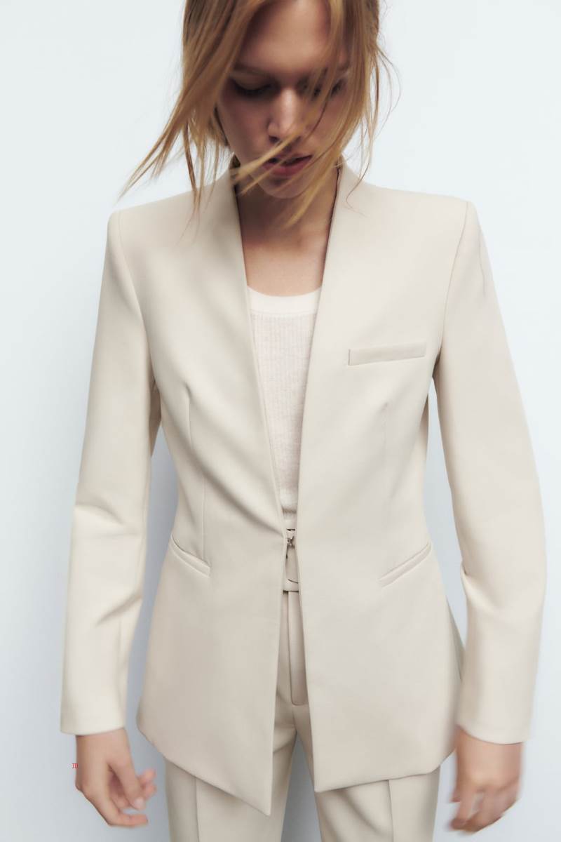 ZARA LAPELLESS FITTED Blazers Dam Grå Vita | RBCGJ-1947