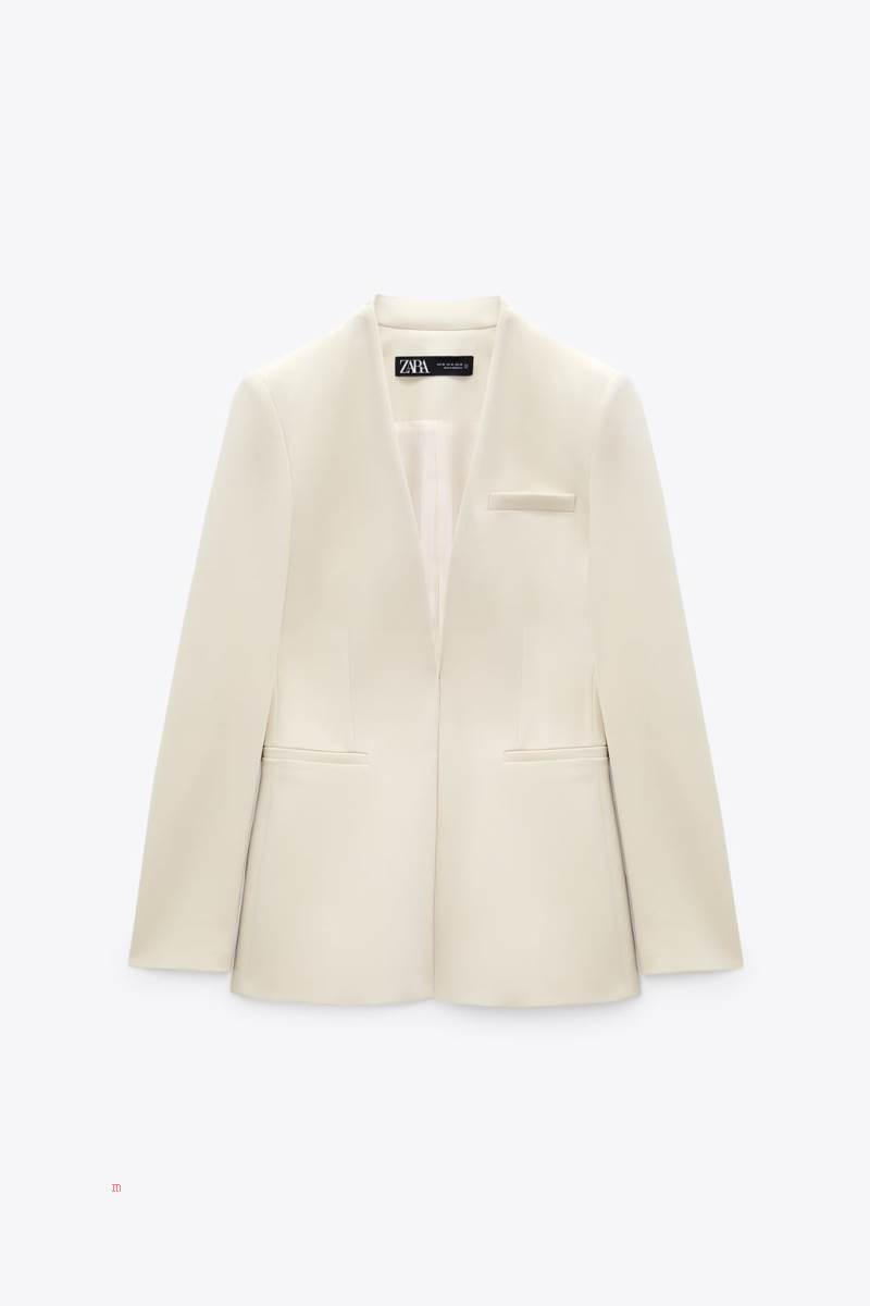 ZARA LAPELLESS FITTED Blazers Dam Grå Vita | RBCGJ-1947