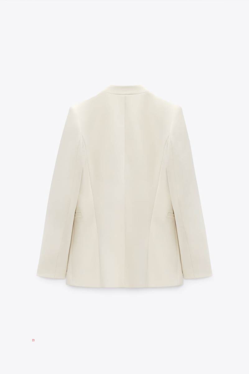 ZARA LAPELLESS FITTED Blazers Dam Grå Vita | RBCGJ-1947