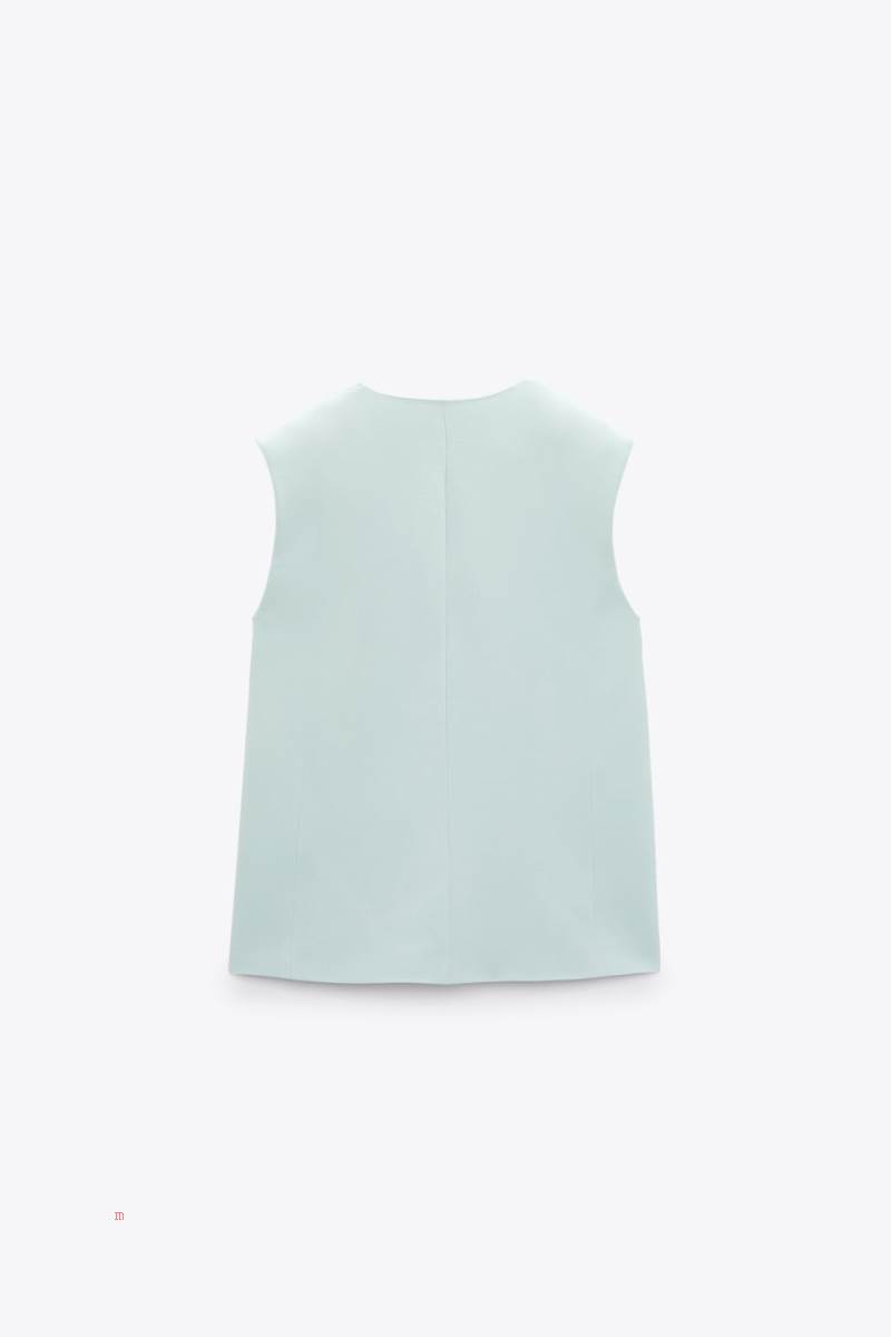 ZARA LAPELLESS Kostym Väst Dam Gröna | UJNZQ-3674