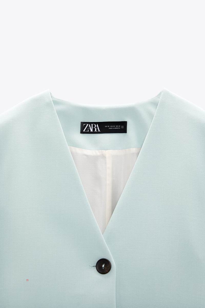 ZARA LAPELLESS Kostym Väst Dam Gröna | UJNZQ-3674
