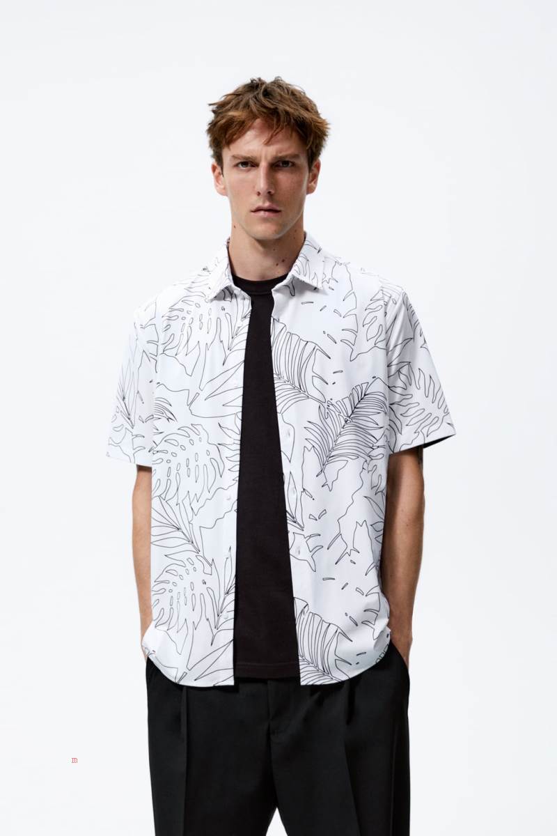 ZARA LEAF PRINT Skjorta Herr Vita | AMTVG-8102