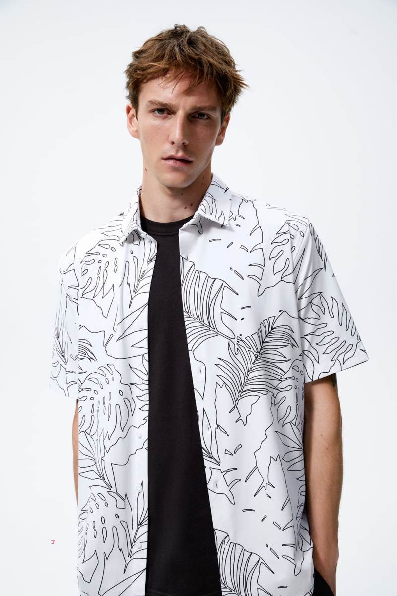 ZARA LEAF PRINT Skjorta Herr Vita | AMTVG-8102