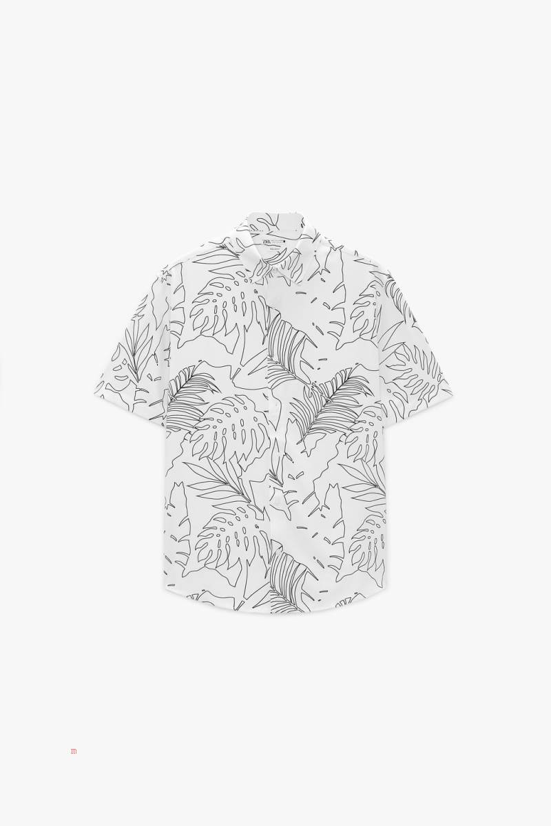 ZARA LEAF PRINT Skjorta Herr Vita | AMTVG-8102