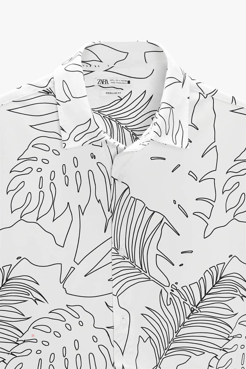 ZARA LEAF PRINT Skjorta Herr Vita | AMTVG-8102