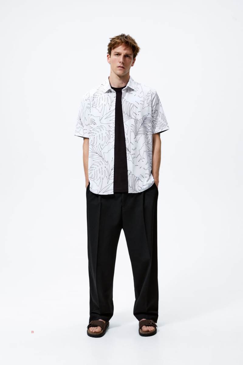 ZARA LEAF PRINT Skjorta Herr Vita | AMTVG-8102