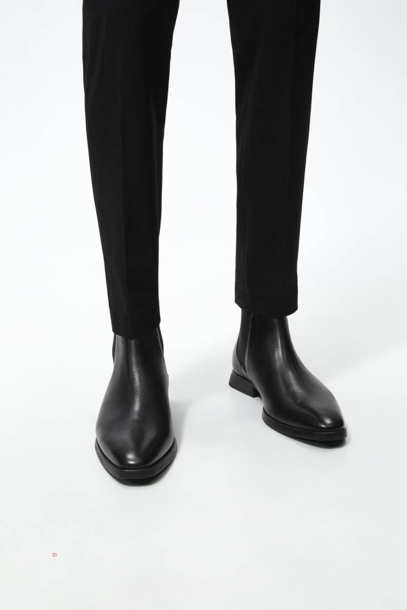 ZARA LEATHER Ankelboots Herr Svarta | SOKAT-2395