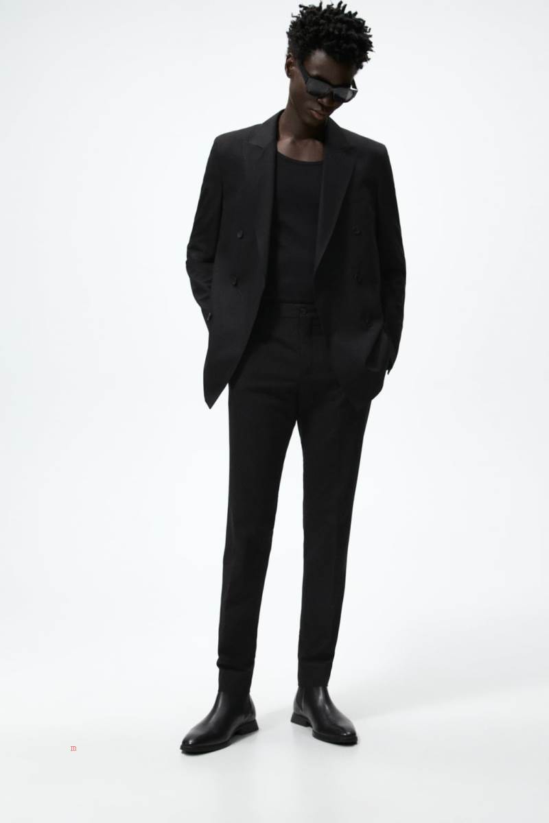 ZARA LEATHER Ankelboots Herr Svarta | SOKAT-2395