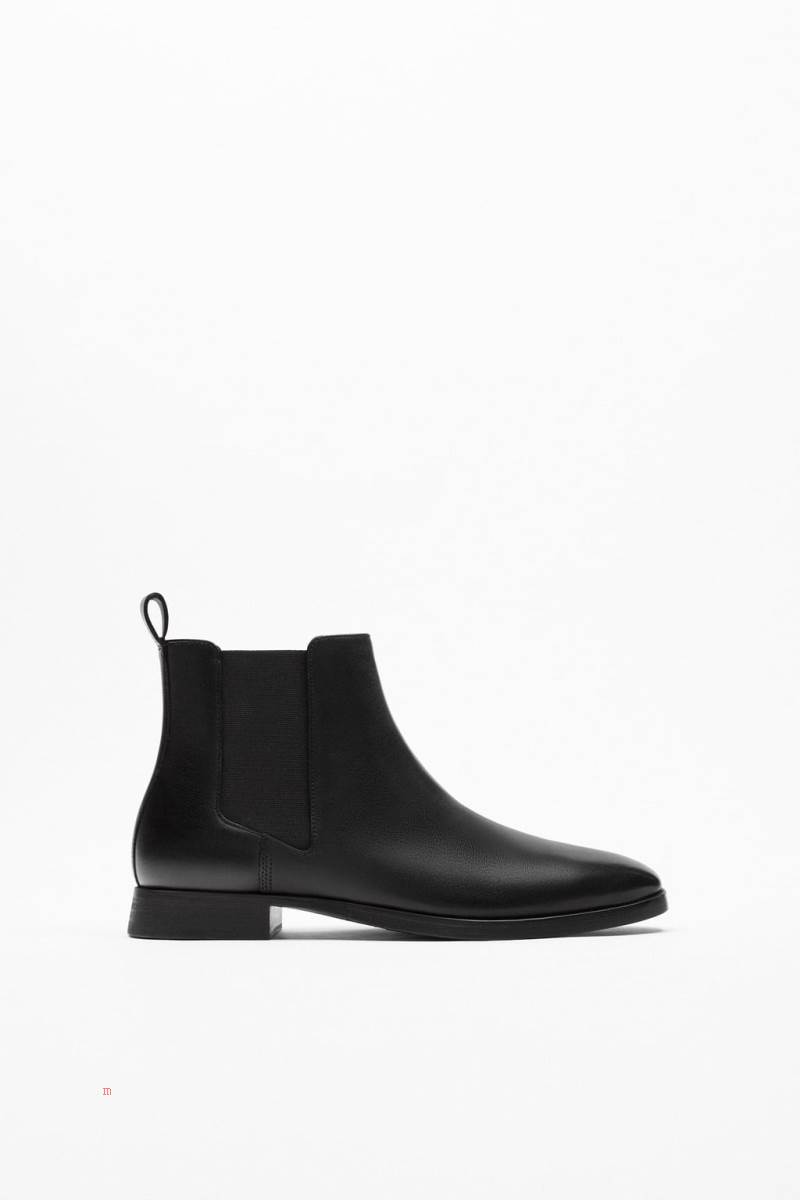 ZARA LEATHER Ankelboots Herr Svarta | SOKAT-2395