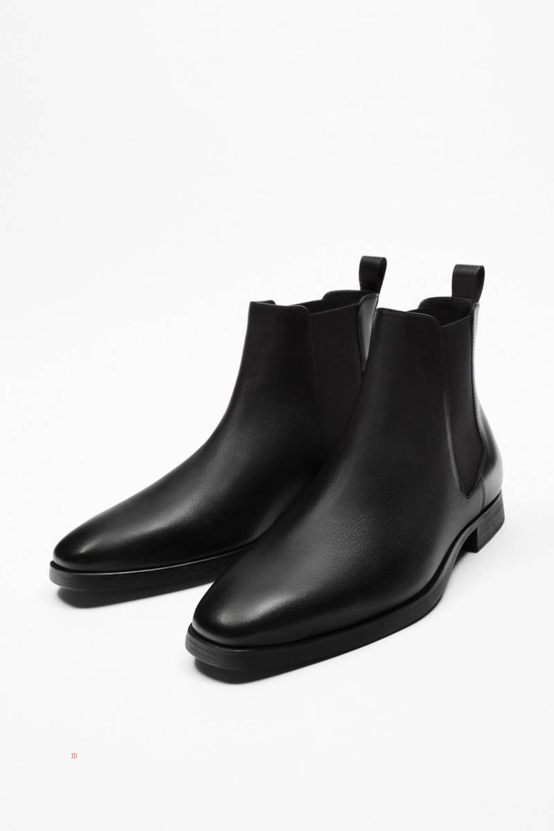 ZARA LEATHER Ankelboots Herr Svarta | SOKAT-2395